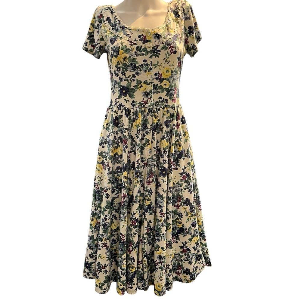 Vintage Expo Dress Garden Floral A Line Midi 6P Cottagecore Country Prarie